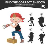 Find the correct shadow. Match the image with the shadow. Worksheet for kid. Educational printable worksheet. Vector illustration.