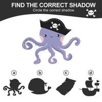 Find the correct shadow. Match the image with the shadow. Worksheet for kid. Educational printable worksheet. Vector illustration.