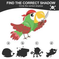 Find the correct shadow. Match the image with the shadow. Worksheet for kid. Educational printable worksheet. Vector illustration.