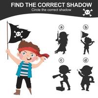 Find the correct shadow. Match the image with the shadow. Worksheet for kid. Educational printable worksheet. Vector illustration.