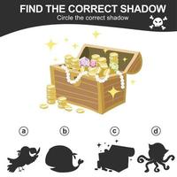 Find the correct shadow. Match the image with the shadow. Worksheet for kid. Educational printable worksheet. Vector illustration.