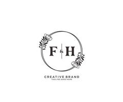 initial FH letters hand drawn feminine and floral botanical logo suitable for spa salon skin hair beauty boutique and cosmetic company. vector