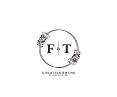 initial FT letters hand drawn feminine and floral botanical logo suitable for spa salon skin hair beauty boutique and cosmetic company. vector