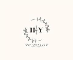 inicial hy letras hermosa floral femenino editable prefabricado monoline logo adecuado para spa salón piel pelo belleza boutique y cosmético compañía. vector