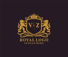 Initial VZ Letter Lion Royal Luxury Logo template in vector art for Restaurant, Royalty, Boutique, Cafe, Hotel, Heraldic, Jewelry, Fashion and other vector illustration.
