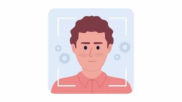 Animated biometric face detection. Machine learning. Computer vision. 2D cartoon flat character 4K video footage on white with alpha channel transparency. Concept animation for web design