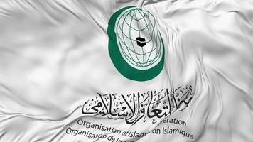 Organisation von islamisch Zusammenarbeit, oic Flagge nahtlos Schleifen Hintergrund, geloopt stoßen Textur Stoff winken schleppend Bewegung, 3d Rendern video