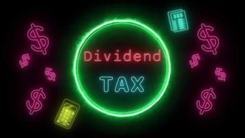 dividend tax Neon Red-blue Fluorescent Text Animation green frame on black background video