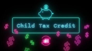 enfant impôt crédit néon bleu fluorescent texte animation bleu Cadre sur noir Contexte