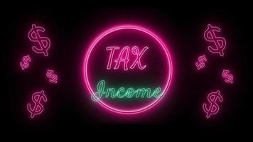 tax income Neon pink-green Fluorescent Text Animation pink frame on black background video