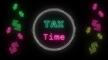 Tax time Neon green-pink Fluorescent Text Animation white frame on black background video