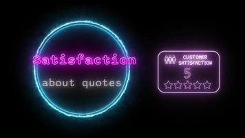 satisfaction about quotes Neon pink Fluorescent Text Animation blue frame on black background video