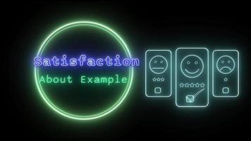 satisfaction about example Neon blue-green Fluorescent Text Animation green frame on black background video