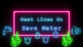 mejor líneas en salvar agua neón azul fluorescente texto animación rosado marco en negro antecedentes
