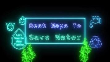 mejor formas a salvar agua neón azul verde fluorescente texto animación verde marco en negro antecedentes