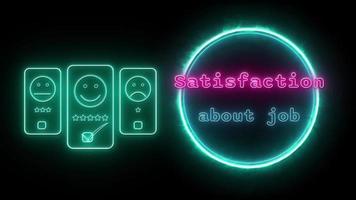 satisfaction about job Neon pink-green Fluorescent Text Animation green frame on black background video