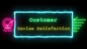cliente revisione soddisfazione neon verde giallo fluorescente testo animazione verde telaio su nero sfondo video