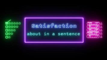 satisfaction about in a sentence Neon blue-green Fluorescent Text Animation pink frame on black background video