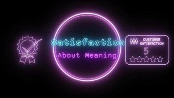 satisfied about meaning Neon blue-pink Fluorescent Text Animation pink frame on black background video