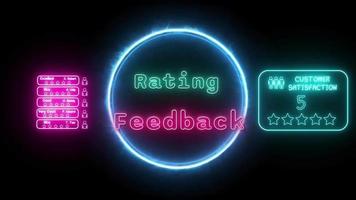 rating feedback Neon green-pink Fluorescent Text Animation blue frame on black background video