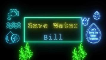 save water bill Neon yellow-blue Fluorescent Text Animation green frame on black background video