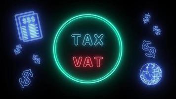 tax vat Neon blue-Red Fluorescent Text Animation green frame on black background video