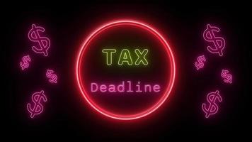 tax deadline Neon yellow-pink Fluorescent Text Animation red frame on black background video