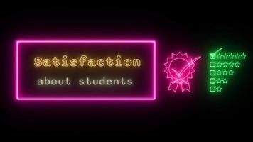 satisfaction about students Neon orange Fluorescent Text Animation pink frame on black background video