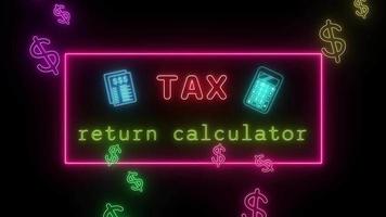 impuesto regreso calculadora neón rojo fluorescente texto animación rosado marco en negro antecedentes video