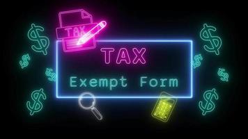 tax exempt form Neon pink-green Fluorescent Text Animation blue frame on black background video