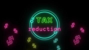 Tax reduction Neon green-pink Fluorescent Text Animation green frame on black background video