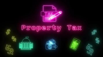 Property tax Neon pink Fluorescent Text Animation on black background video