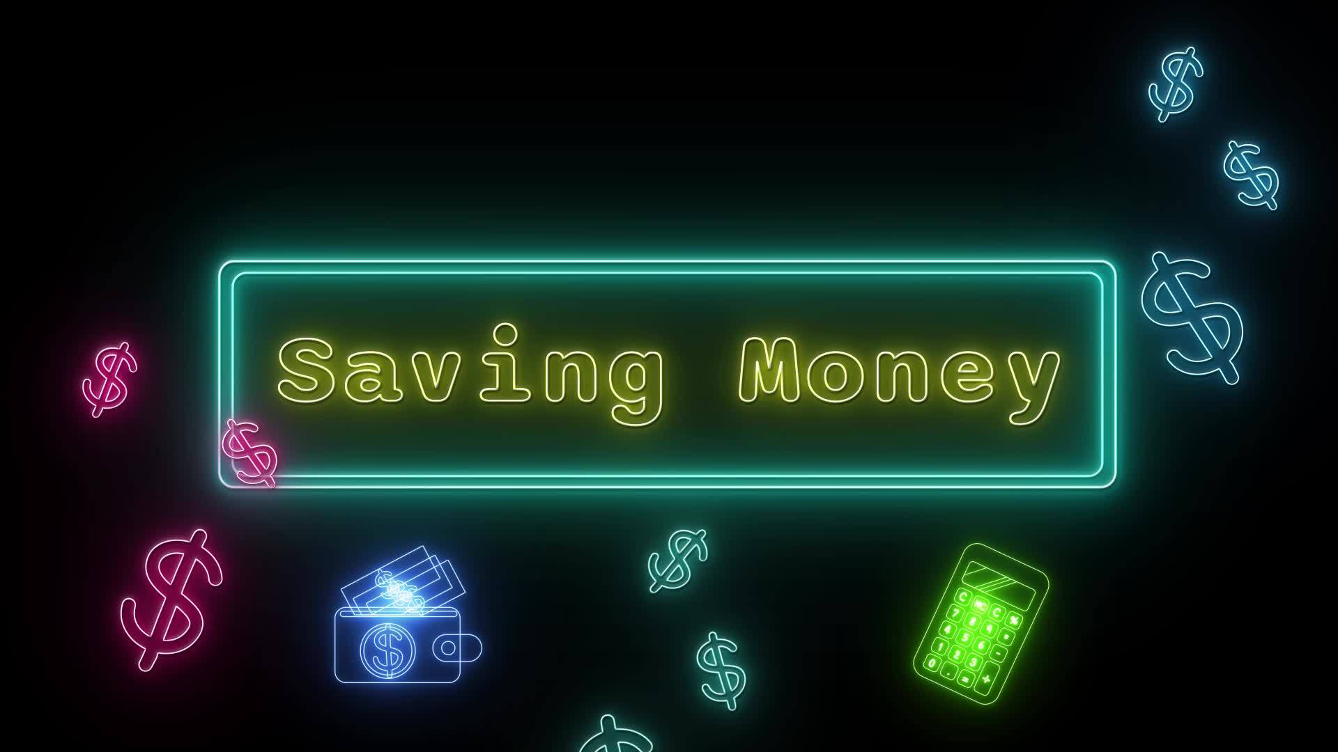saving money Neon yellow Fluorescent Text Animation green frame on