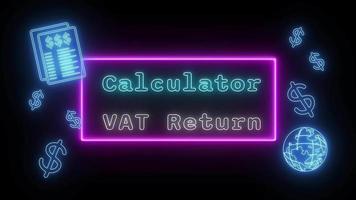 calculadora IVA regreso neón azul fluorescente texto animación rosado marco en negro antecedentes video