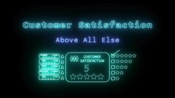 customer satisfaction above all else Neon green-blue Fluorescent Text Animation on black background video