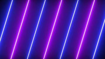 blauw en Purper neon lichten achtergrond animatie. gloeiend neon Aan muur video