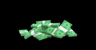 Money falling from above animation. Black background video