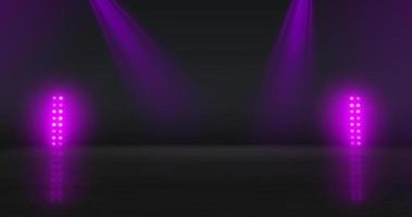 Stage background animation. Purple neon lights on dark background. Copy space backdrop. Pink glowing video