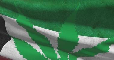 Kuwait national flag with cannabis leaf. Legal status of medical marijuana in country. Government and THC. Social issue, politics, criminal and law news about weed
