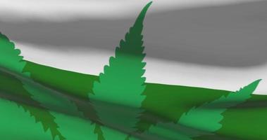 Bulgaria national flag with cannabis leaf. Legal status of medical marijuana in country. Government and THC. Social issue, politics, criminal and law news about weed
