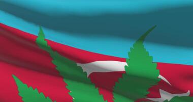 Azerbaijan national flag with cannabis leaf. Legal status of medical marijuana in country. Government and THC. Social issue, politics, criminal and law news about weed video