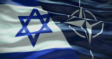 Israel and NATO relationship. Politics and diplomacy news. Waving flag background 4K video