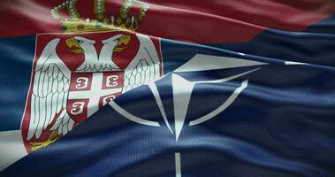 Serbia and NATO relationship. Politics and diplomacy news. Waving flag background 4K video