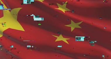 China nacional bandeira com digital falha. cyber ataque e hacking conceito. chinês governo e cyber crime video