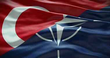 Turkey and NATO relationship. Politics and diplomacy news. Waving flag background 4K video