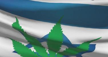 Israel national flag with cannabis leaf. Legal status of medical marijuana in country. Government and THC. Social issue, politics, criminal and law news about weed