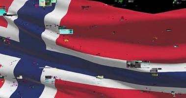 Norge nationell flagga med digital tekniskt fel. cyber ge sig på och dataintrång begrepp. norska regering och cyber brottslighet video
