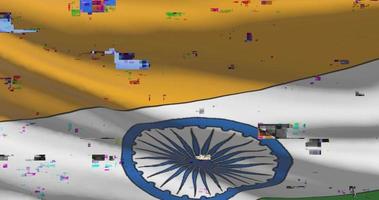 India national flag with digital glitch. Cyber attack and hacking concept. Indian government and cyber crime video