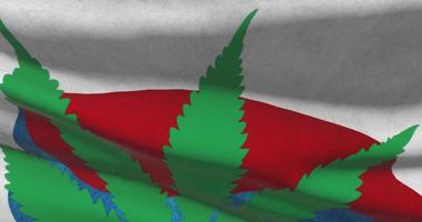 South Korea national flag with cannabis leaf. Legal status of medical marijuana in country. Government and THC. Social issue, politics, criminal and law news about weed