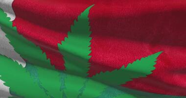 Madagascar national flag with cannabis leaf. Legal status of medical marijuana in country. Government and THC. Social issue, politics, criminal and law news about weed video